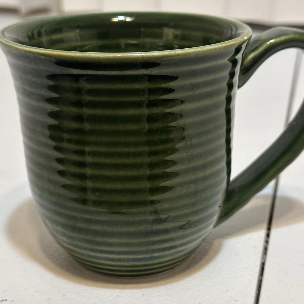 Crate & Barrel Green Pottery Ceramic Mug Made In Portugal